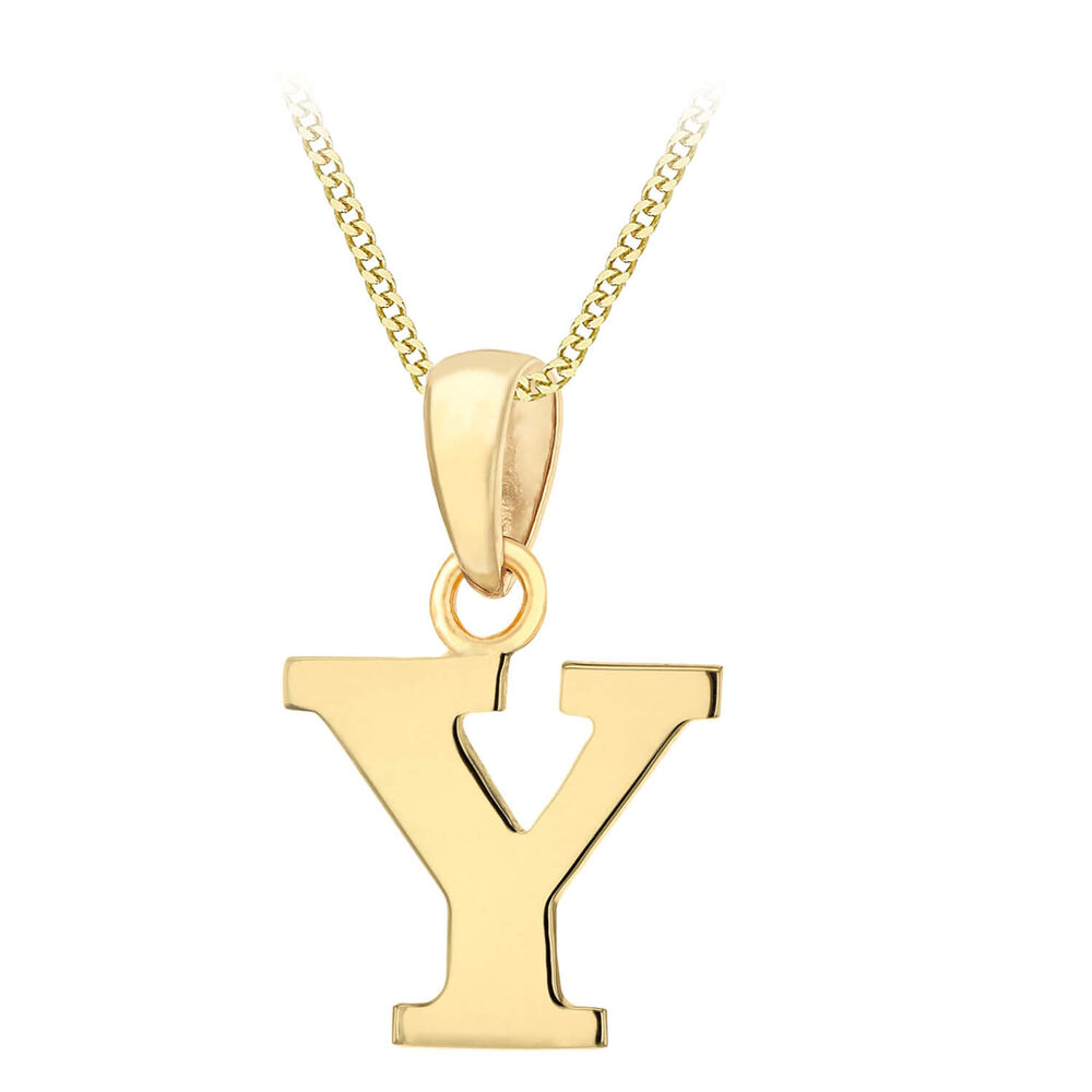 9ct Yellow Gold Plain Initial Y Pendant  (Chain Included) image number 0