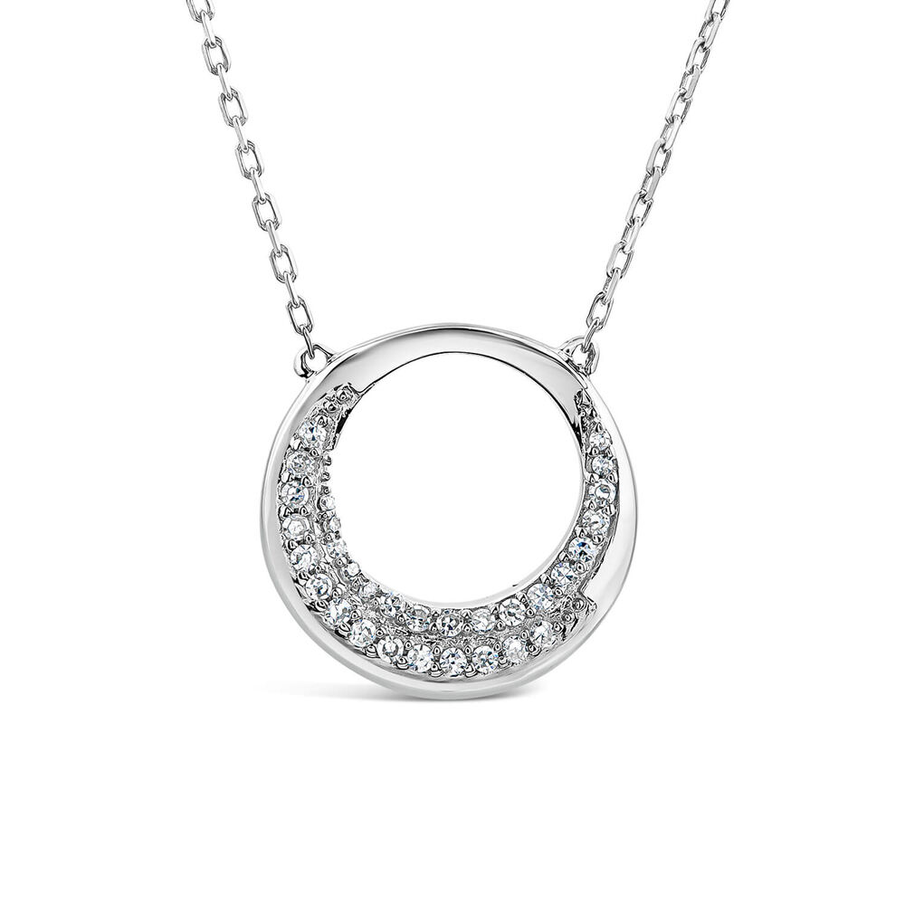 9ct White Gold 0.08ct Diamond Pave Open Circle Necklet image number 0
