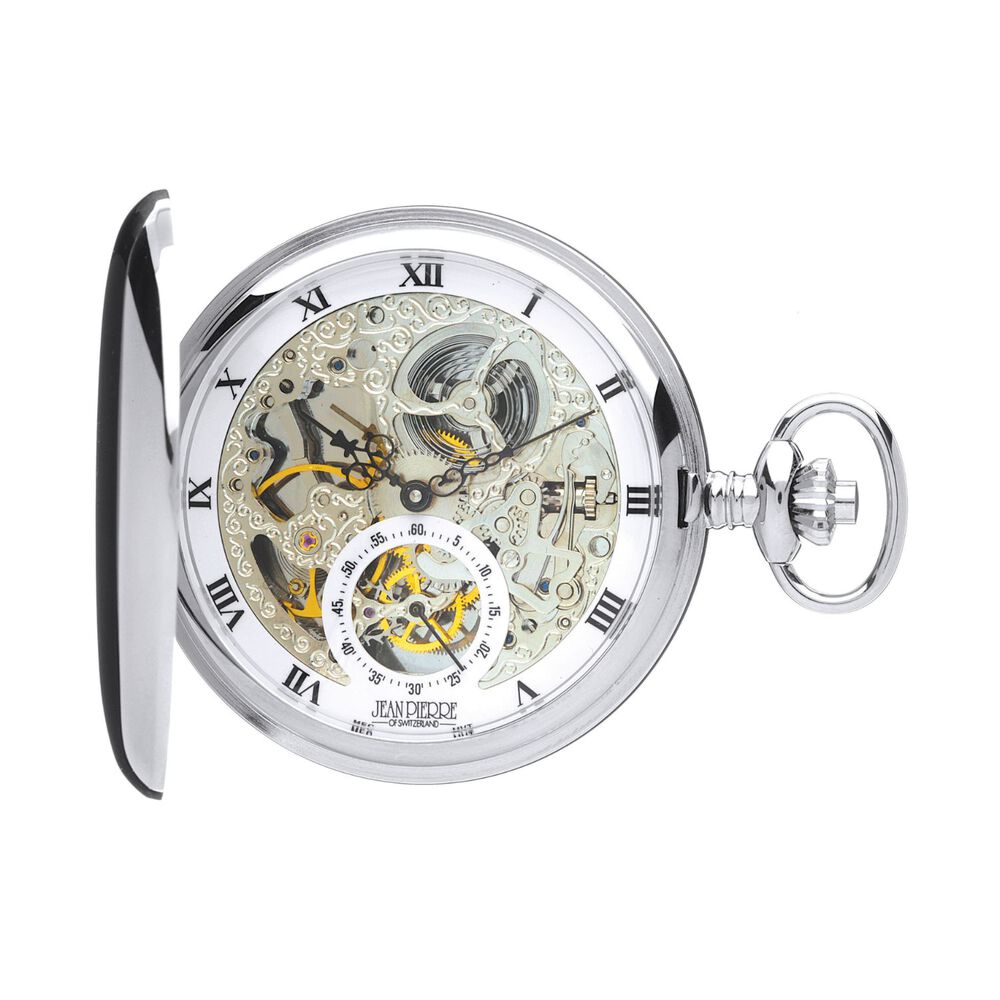 Jean Pierre chrome-plated mechanical double Hunter pocket watch image number 1