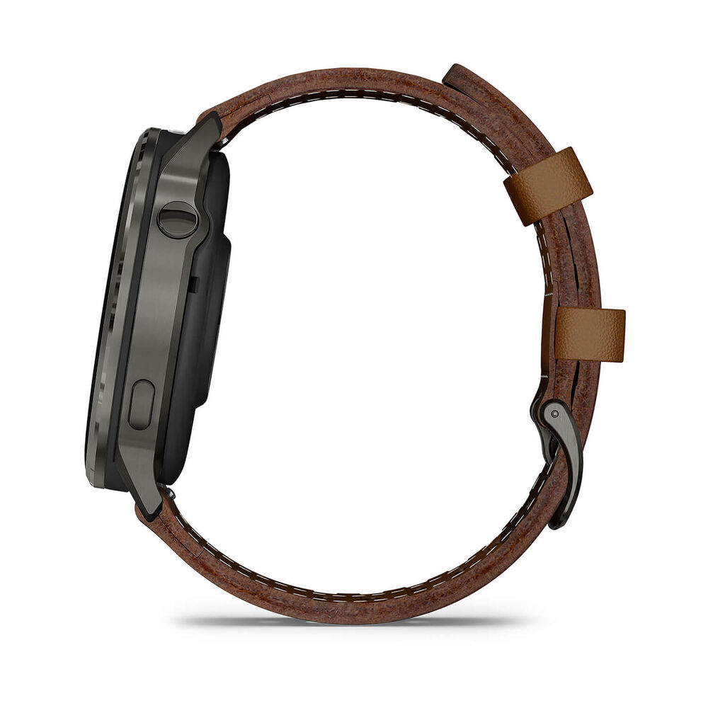Garmin Venu 4 45mm Black Bezel Dark Brown Leather Strap Watch image number 4