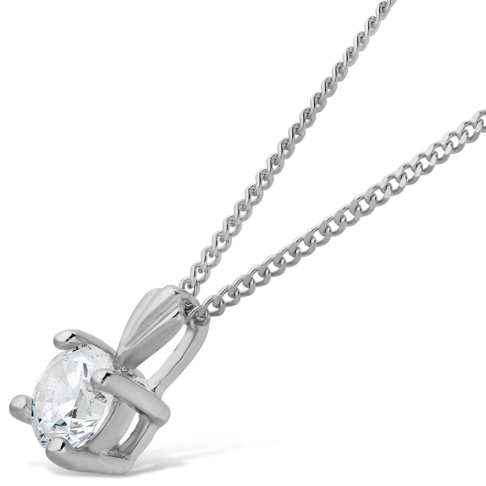 9ct White Gold 4MM Four Claw Cubic Zirconia Set Pendant (Chain Included)