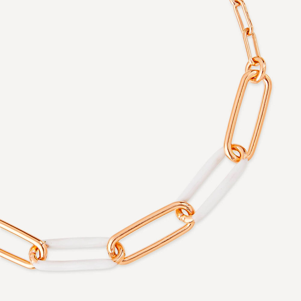 Sterling Silver & Rose Gold Plated White Enamel Links Bracelet image number 1
