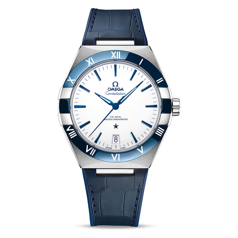 Omega Constellation 41mm White Dial Blue Details Strap Watch
