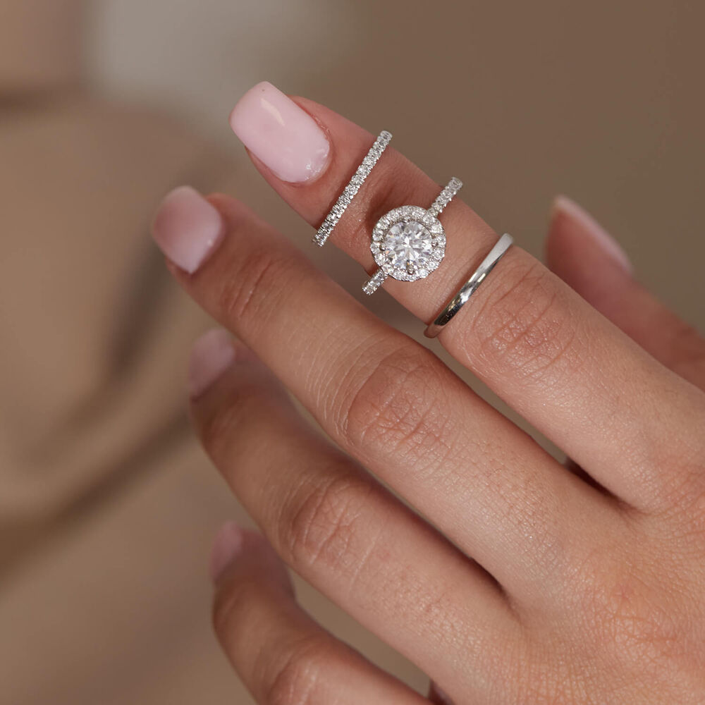 Born Platinum 1.40ct lab Grown Round Halo & Diamond Sides Ring image number 12