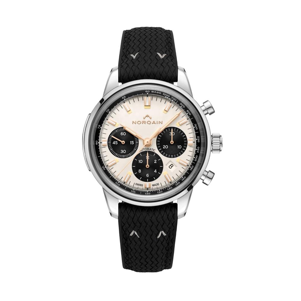 NORQAIN Freedom 60 Chrono Limited Edition 43mm Ivory Dial Black Perlon Rubber Strap Watch