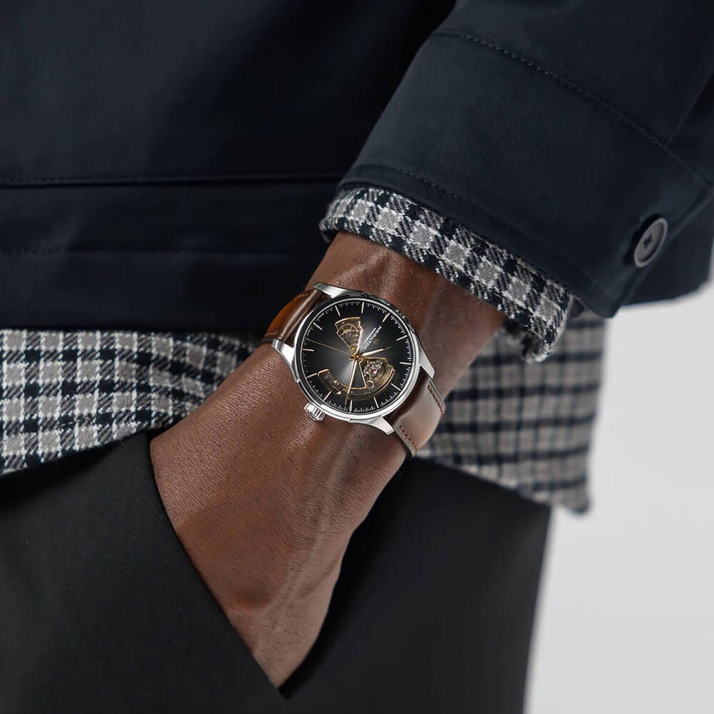 Hamilton Jazzmaster Open Heart 40mm Sunray Gold Dial Brown Leather Strap Watch