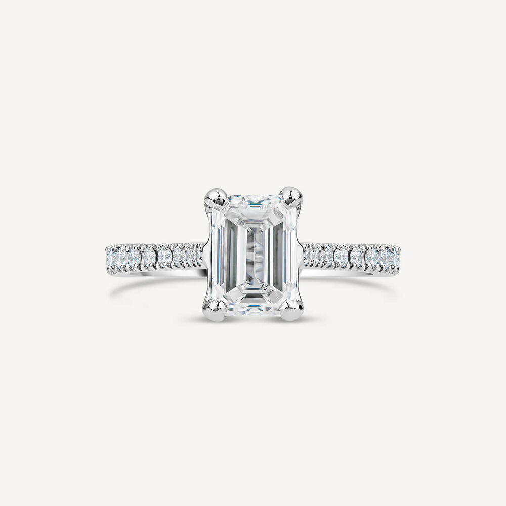 Born Platinum 1.70ct Lab Grown Emerald Cut & Diamond Sides Ring image number 1