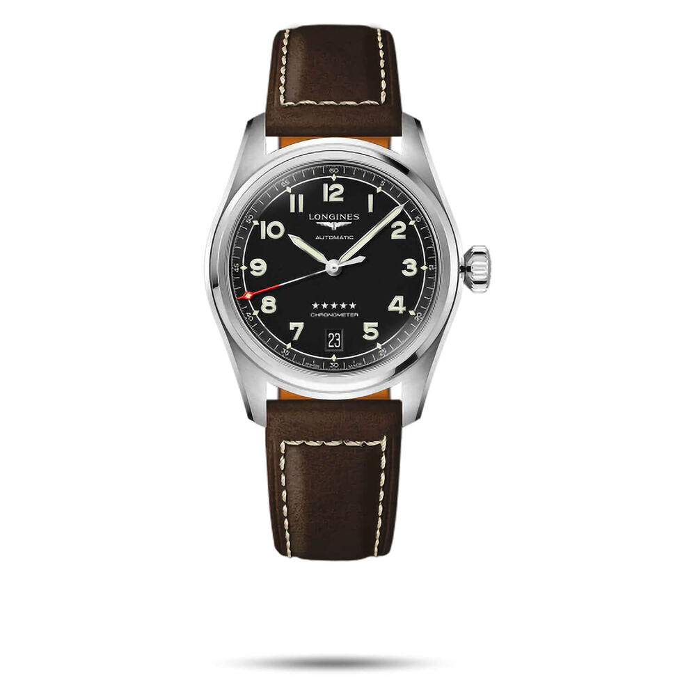 Longines Avigation Spirit 37mm Automatic Black Dial Steel Case Brown Leather Strap Watch image number 0