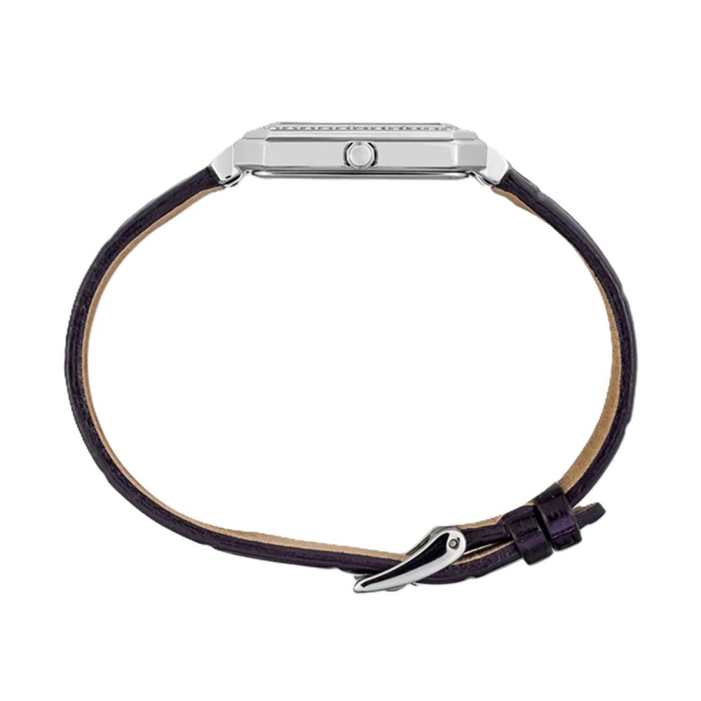 Seiko Solar 25mm Rectangular Dial Crystal Stone Set Bezel Blue Leather Strap Watch image number 4