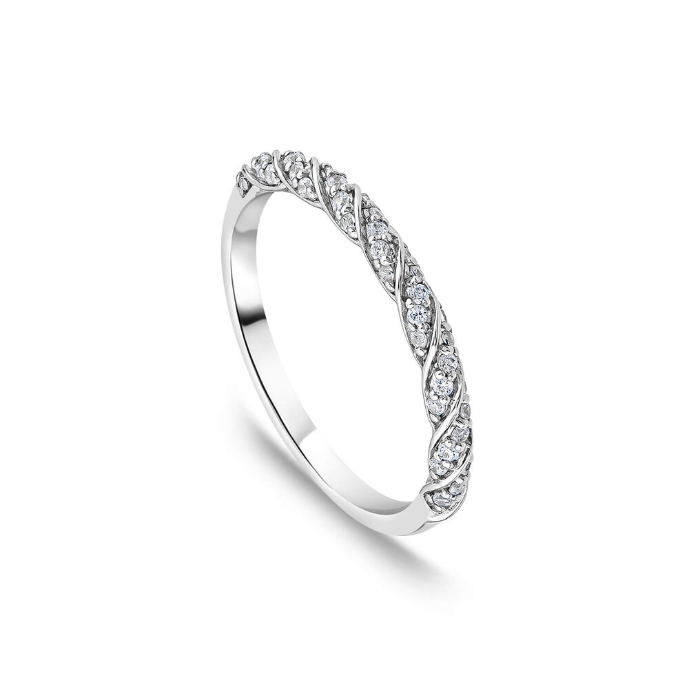 18ct White Gold 0.56ct Hexagon Cluster & Twist Diamond Shoulders Bridal Set image number 1