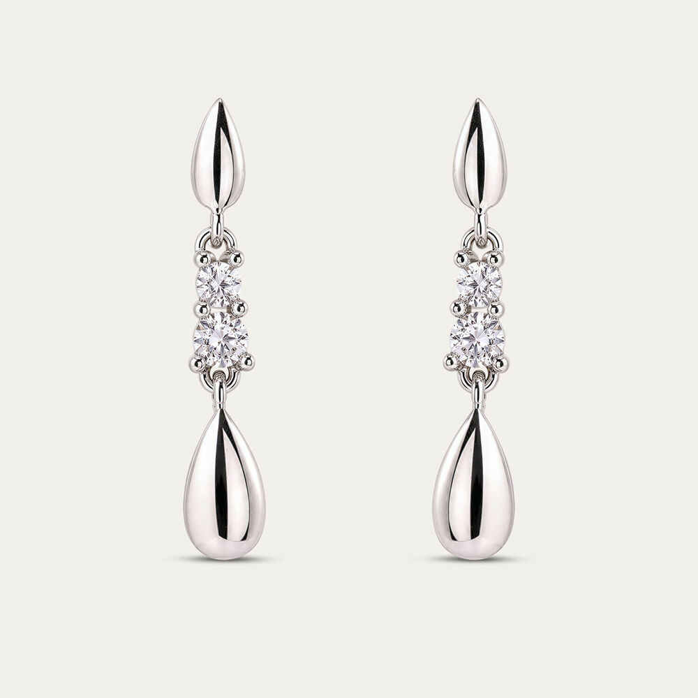 9ct White Gold Double Cubic Zirconia Polished Tears Drop Earrings