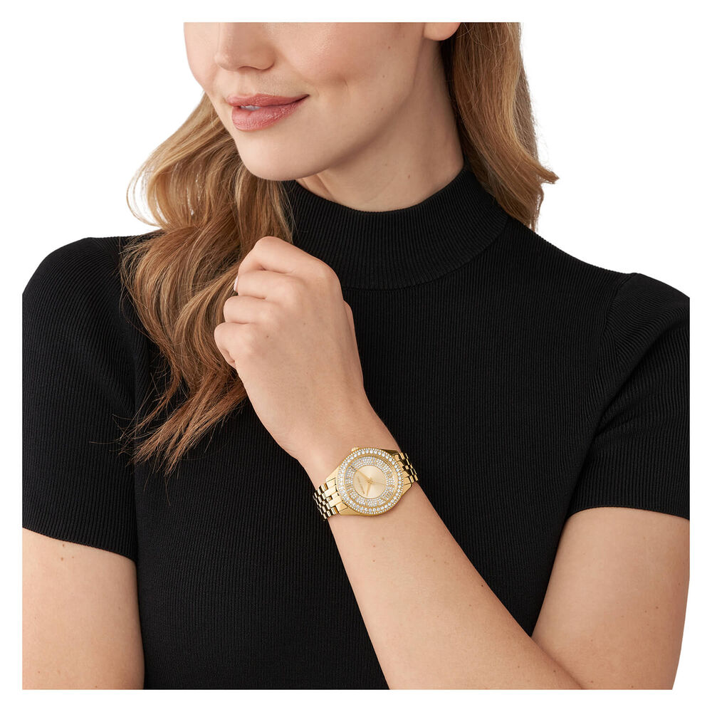 Michael Kors Harlowe 38mm Yellow Gold Crystal Dial Watch 