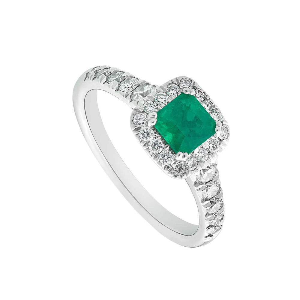 18ct white gold emerald and 0.50 carat diamond cluster ring