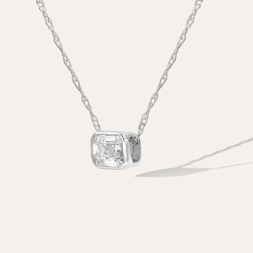 Born Kissed with Diamonds 9ct White Gold Lab Grown 0.20ct Emerald Cut Diamond Pendant