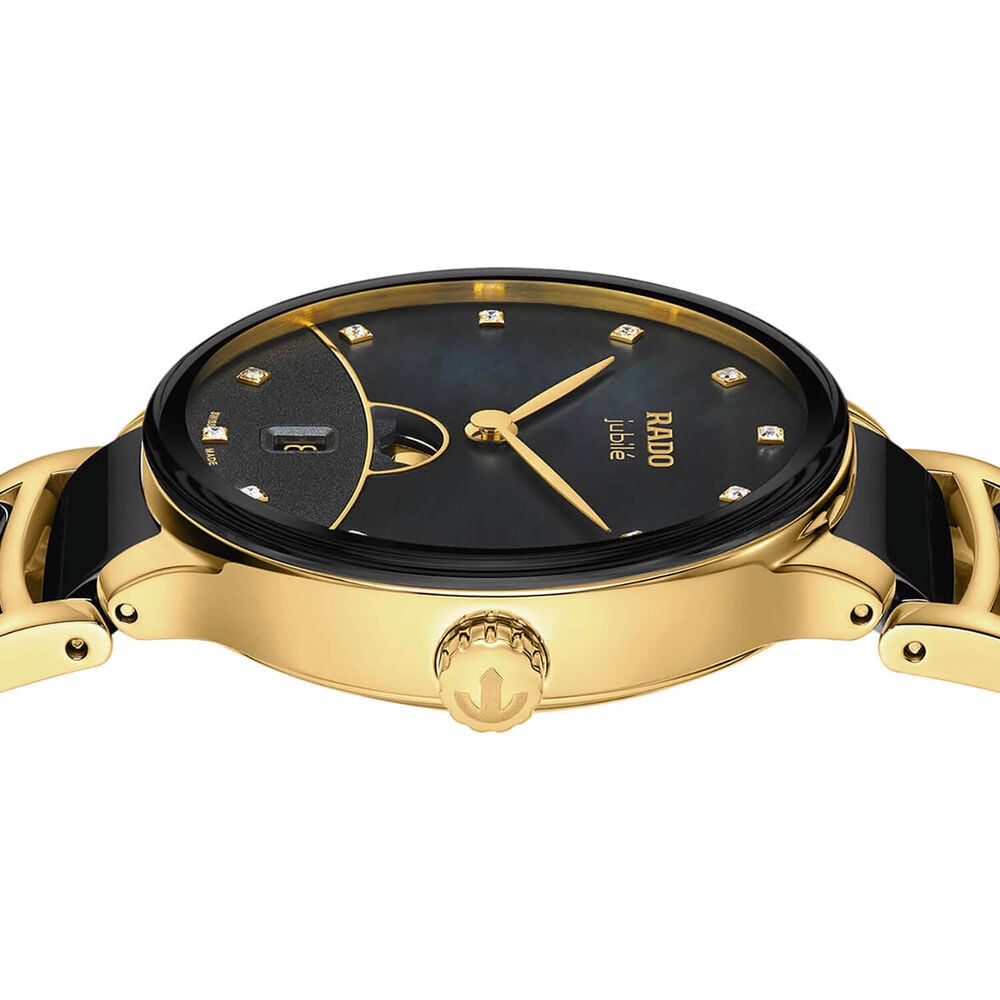 Rado Centrix Moonphase 35mm Black Dial Gold Plated Steel & Ceramic Bracelet Watch