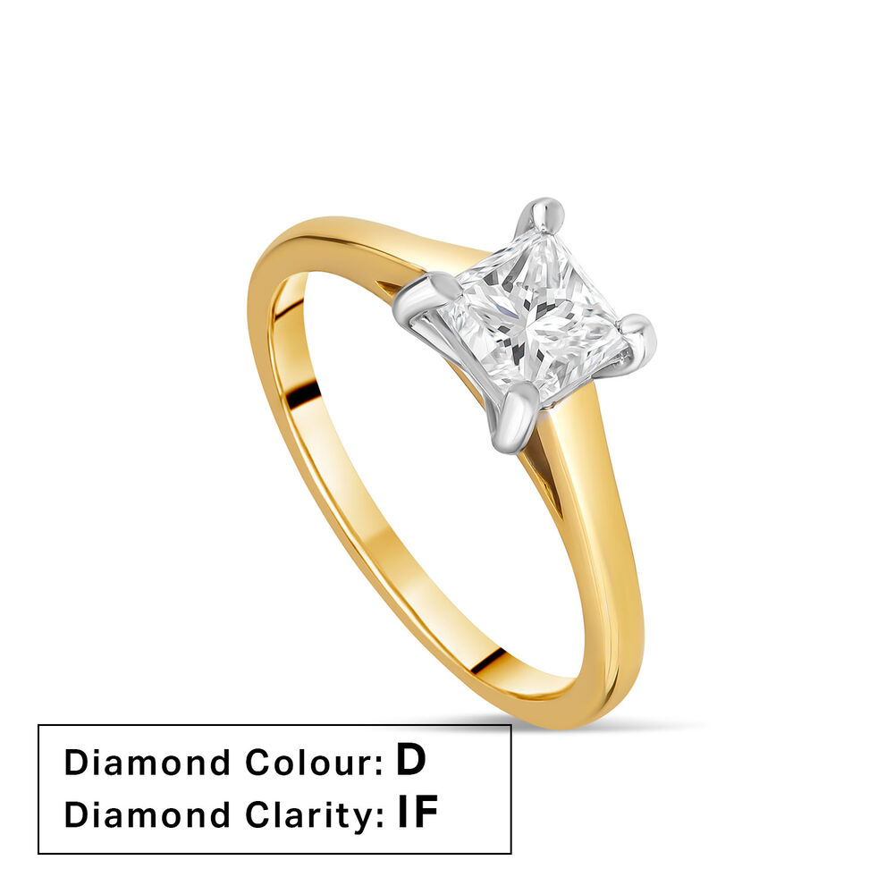 18ct Yellow Gold 1.01ct Princess Diamond Four Claw Solitaire Ring