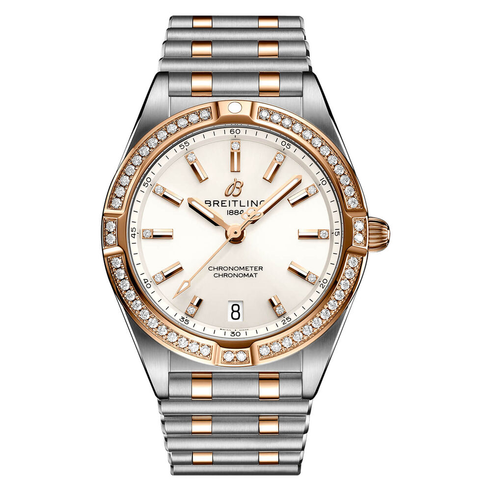 Breitling Chronomat 32mm White Diamond Rose Gold Steel Watch