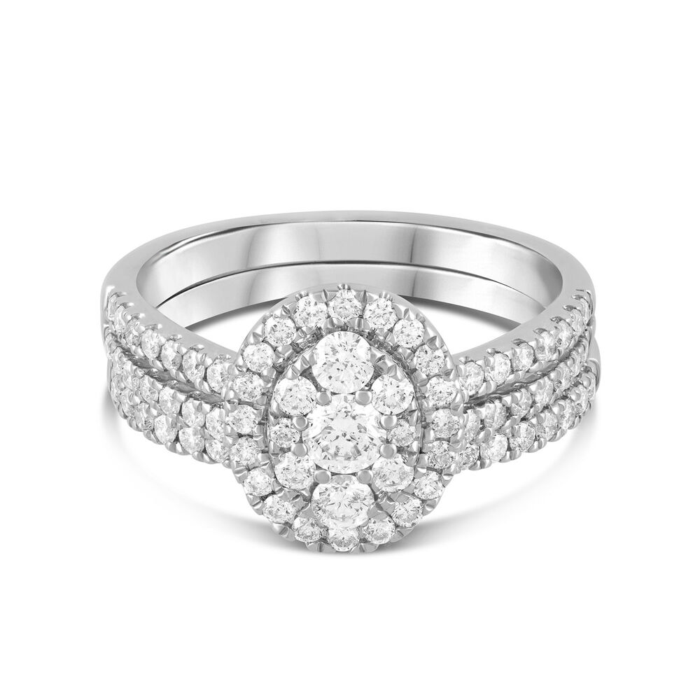 9ct White Gold 1.00ct Diamond Oval Cluster Bridal Set image number 4