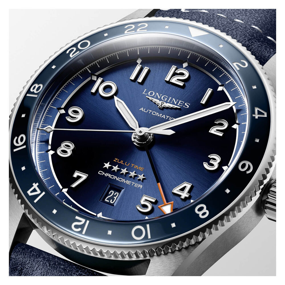 Longines Avigation Spirit Zulu 42mm Automatic Blue Dial Leather Strap Watch image number 3