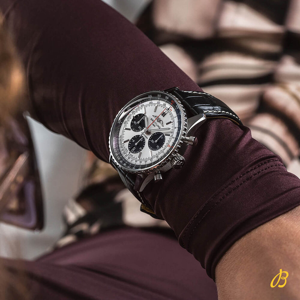 Breitling Navitimer B01 Chronograph 43 Silver Dial Black Details Black Strap Watch image number 3