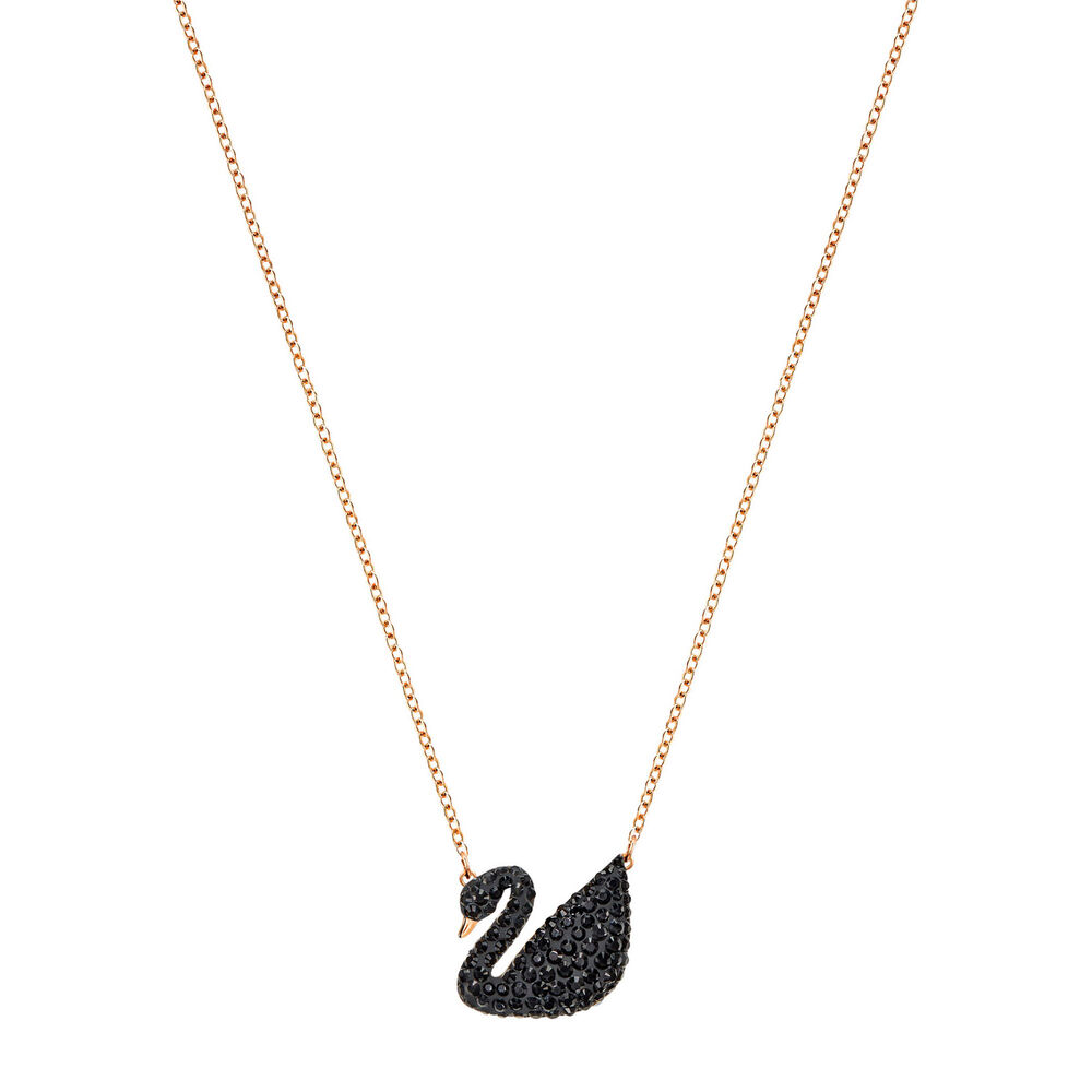 Swarovski Black Crystal Iconic Swan Rose Gold Plated Pendant