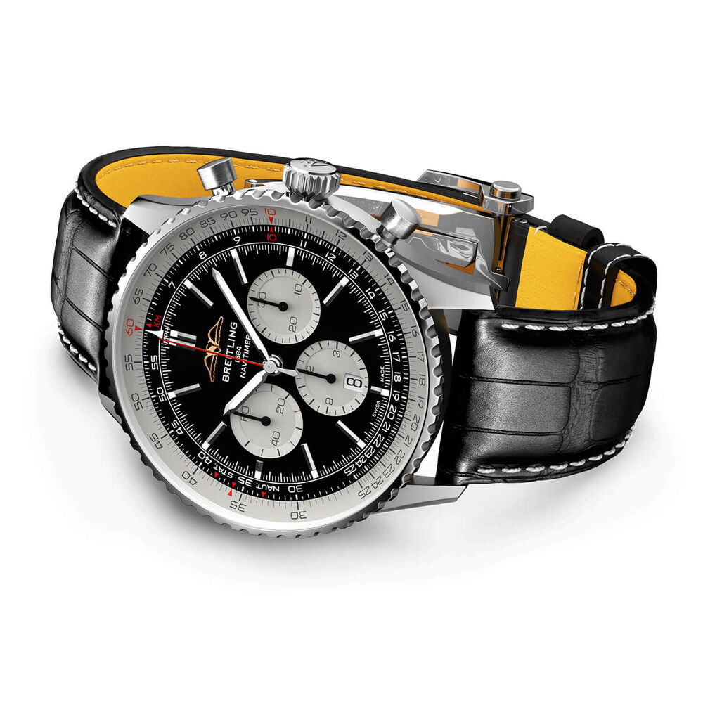 Breitling Navitimer B01 Chronograph 46 Black Dial Silver Details Black Strap Watch image number 2