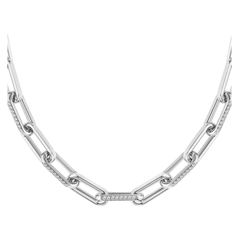 BOSS Halia Crystal Set Silver Link Stainless Steel Necklace image number 1