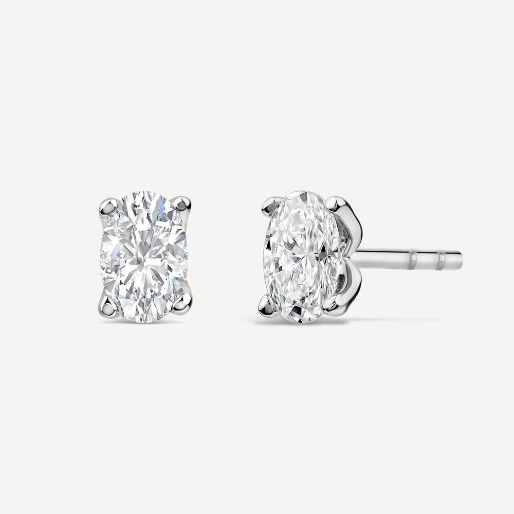 Born 9ct White Gold 0.80ct Lab Grown Oval Diamond Stud Earrings image number 1