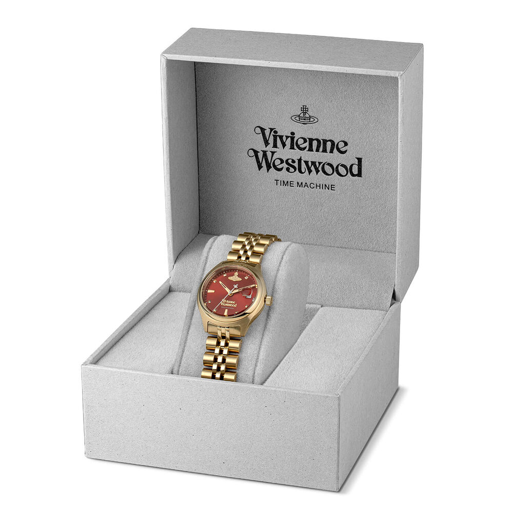 Vivienne Westwood Little Camberwell 29mm Red Dial Gold Steel Bracelet Watch image number 5