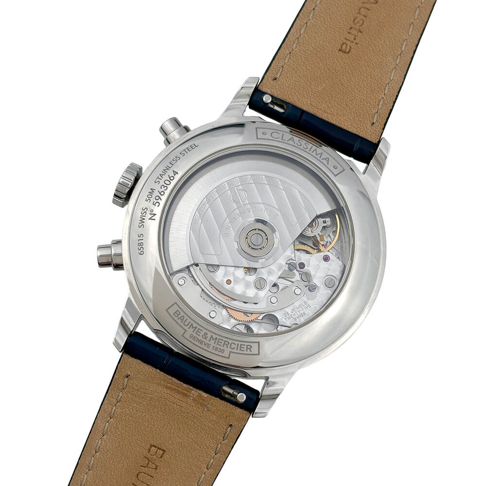 Pre-Owned Baume & Mercier Classima Chronograph 42mm White Dial Blue Leather Strap Watch image number 3