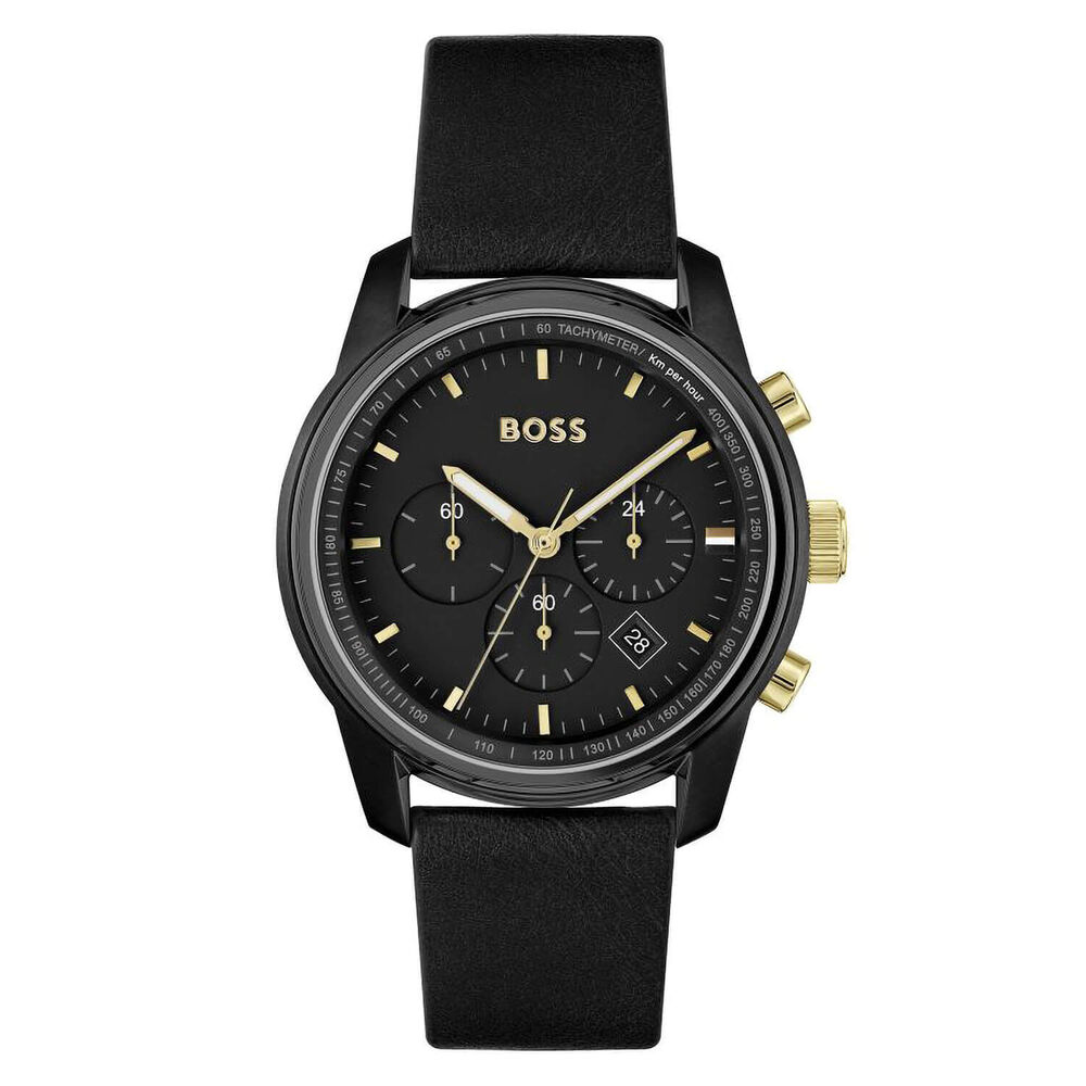 BOSS Trace 44mm Black Dial Black Leather Strap Watch image number 0