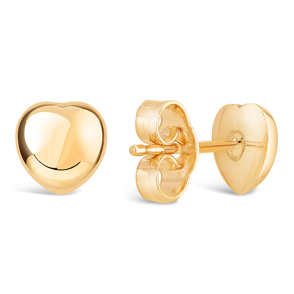 9ct Yellow Gold Heart Stud Earrings image number 2