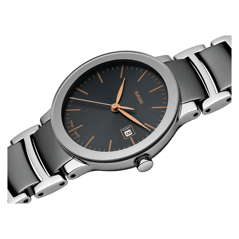Rado Centrix ladies' platinum-coloured ceramic bracelet watch image number 1