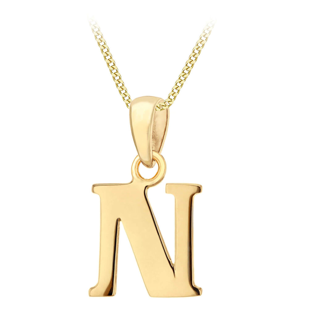 9ct Yellow Gold Plain Initial N Pendant  (Chain Included) image number 0