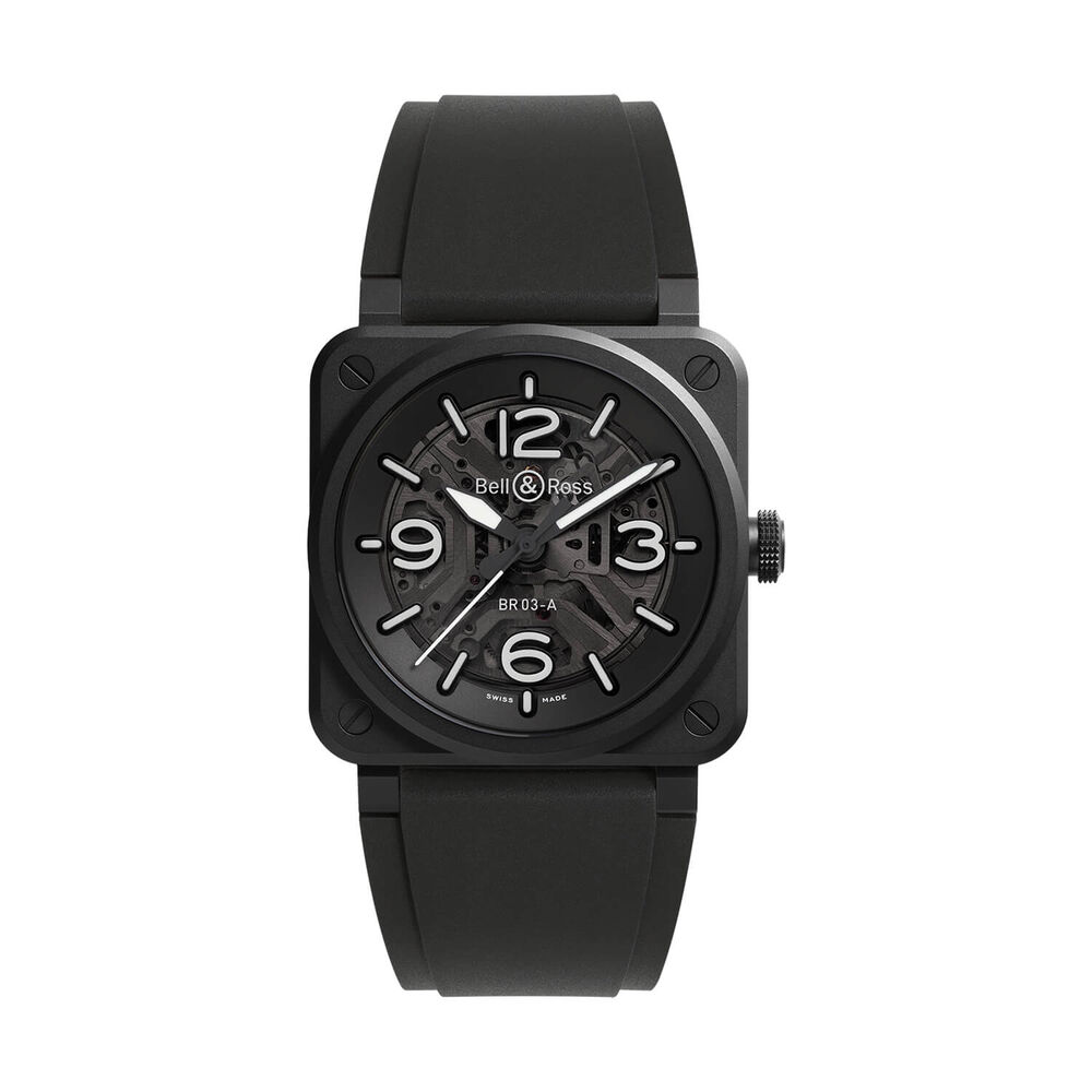 Bell & Ross BR-03 Skeleton Black Ceramic 41mm Dial Black Rubber Strap Watch