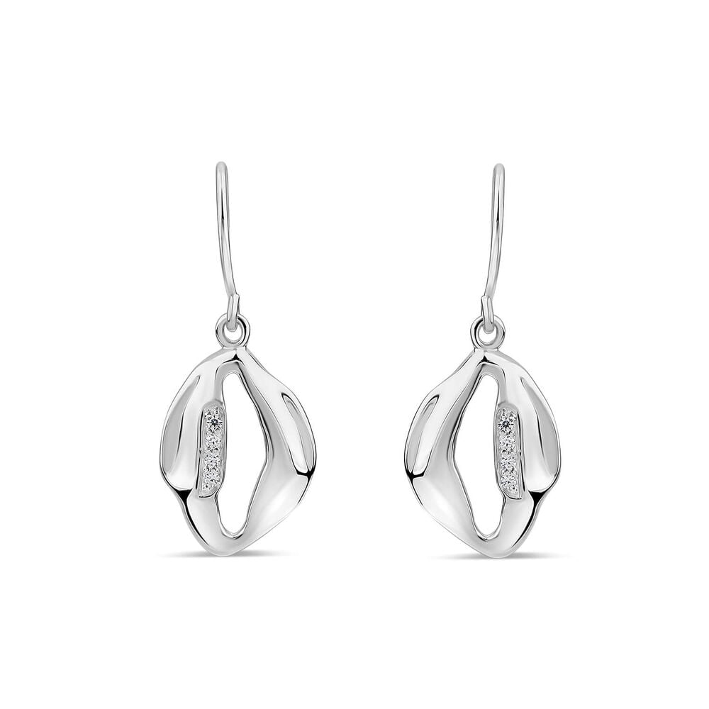 Sterling Silver Cubic Zirconia Set Open Shape Hook Drop Earrings