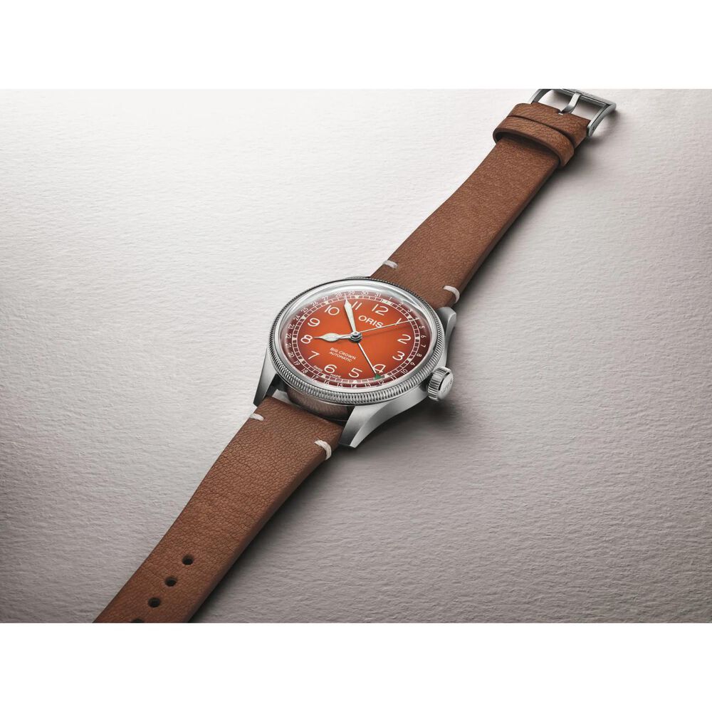 Oris x Cervo Volante Big Crown 40mm Orange Dial Brown Leather Strap Watch