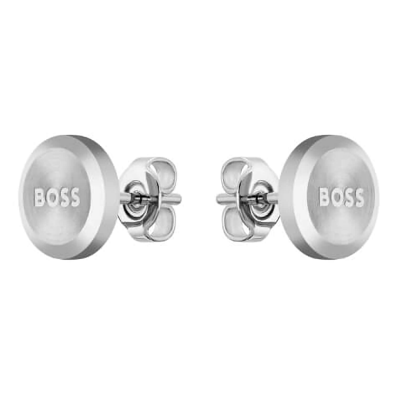Gents BOSS Yann Stainless Steel Circle Logo Earrings at Fraser Hart