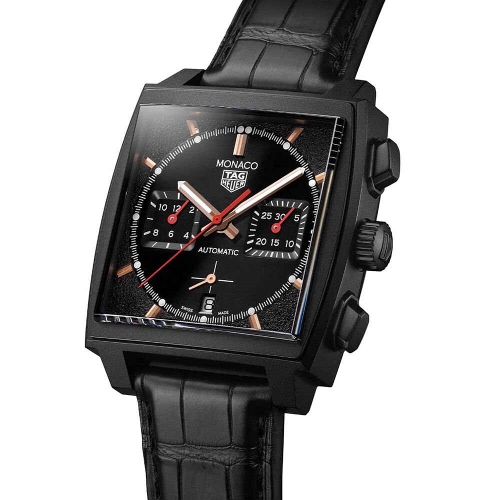 TAG Heuer Monaco Chronograph 39mm Black Dial Leather Strap Watch