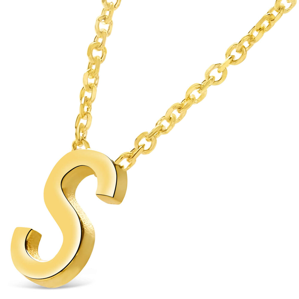 9 Carat Yellow Gold Petite Initial S Necklet (Chain Included)