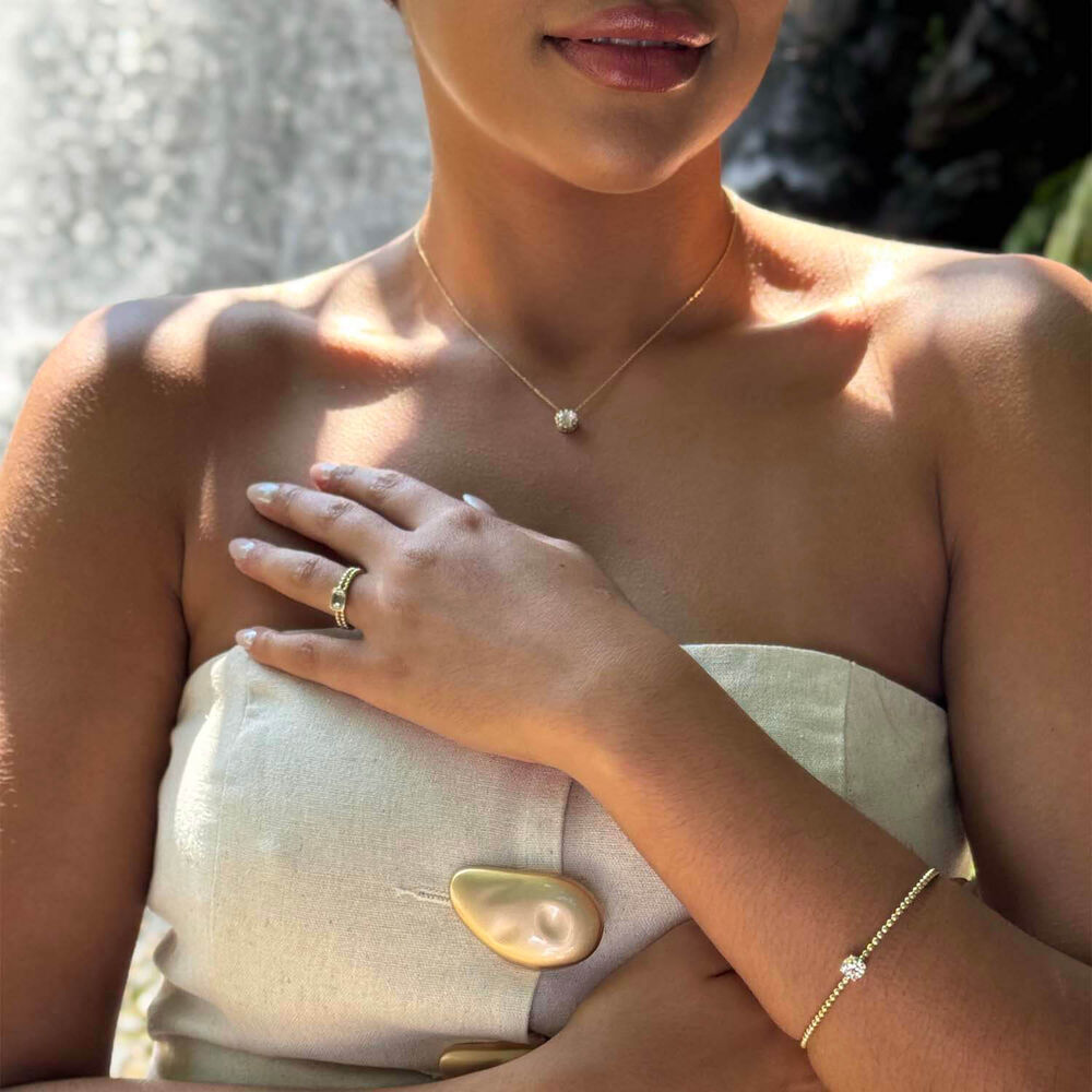 Born Granules 9ct Yellow Gold Lab Grown 1.00ct Round Diamond Beaded Bangle