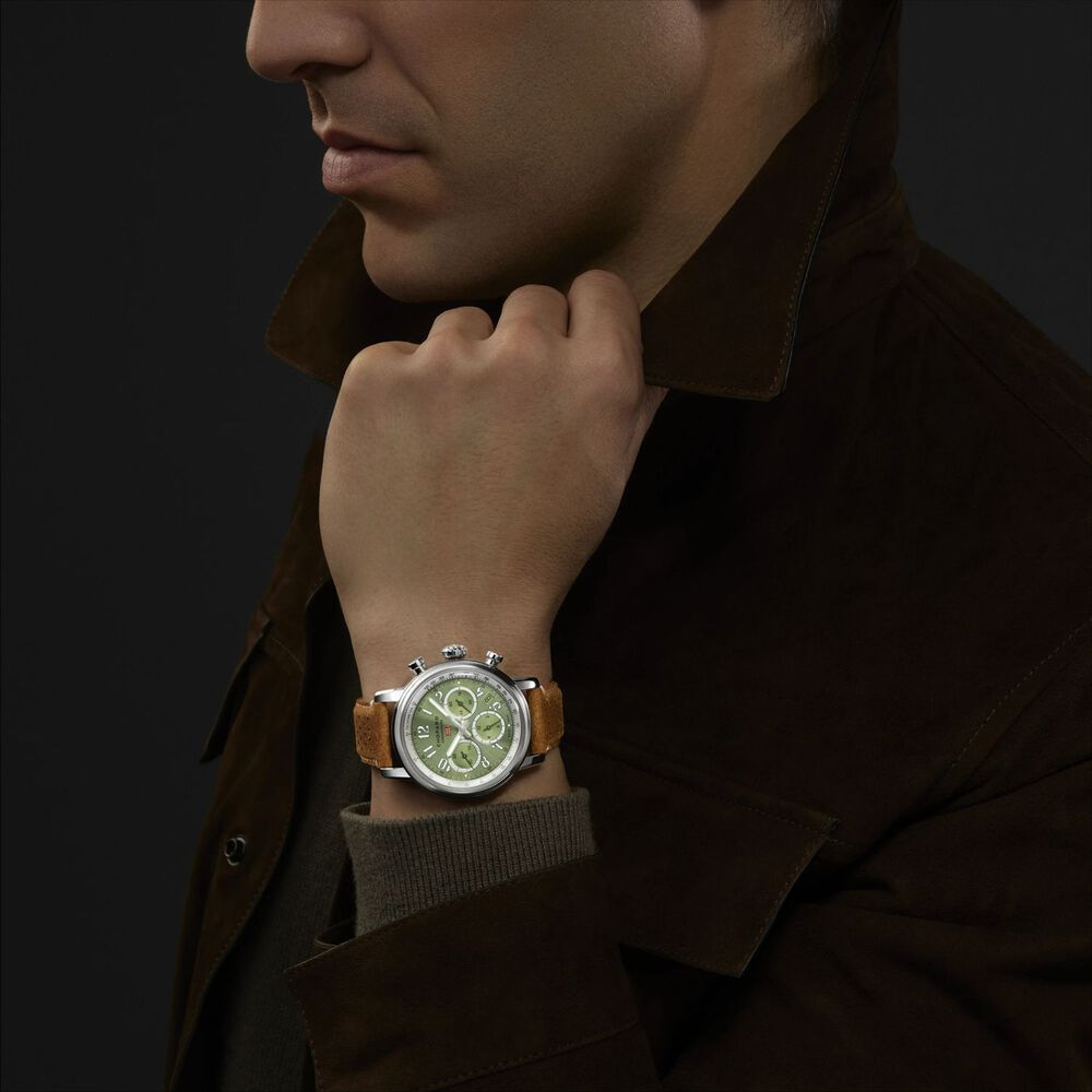 Chopard Mille Miglia 40.5mm Lime Chronograph Dial Tan Leather Strap Watch image number 4