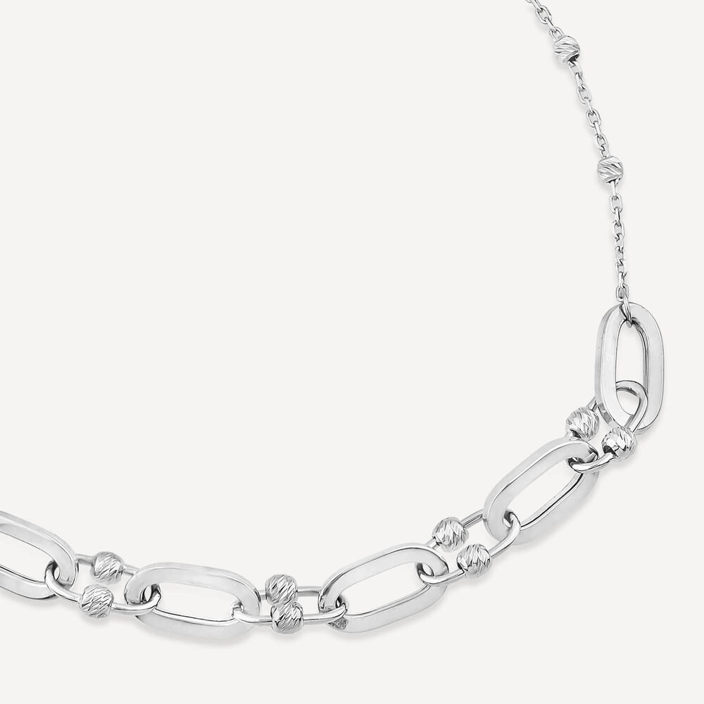 9ct White Gold Beads & Oval Link Bracelet image number 1