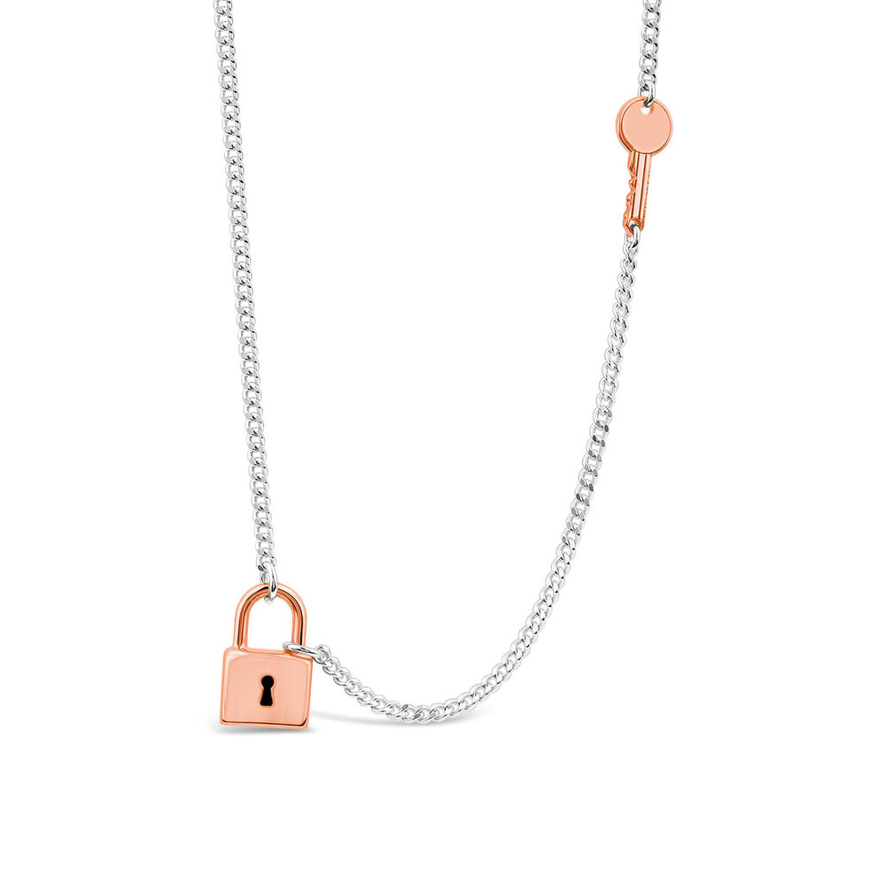 Sterling Silver & Rose Gold Plated Padlock & Key Necklet image number 0