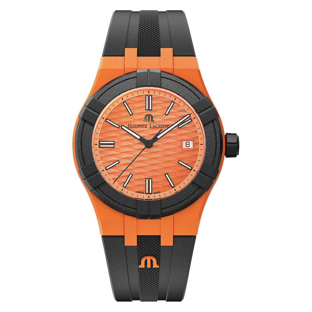 Maurice Lacroix Aikon TIDE 40mm Orange Dial Black Rubber Strap Watch