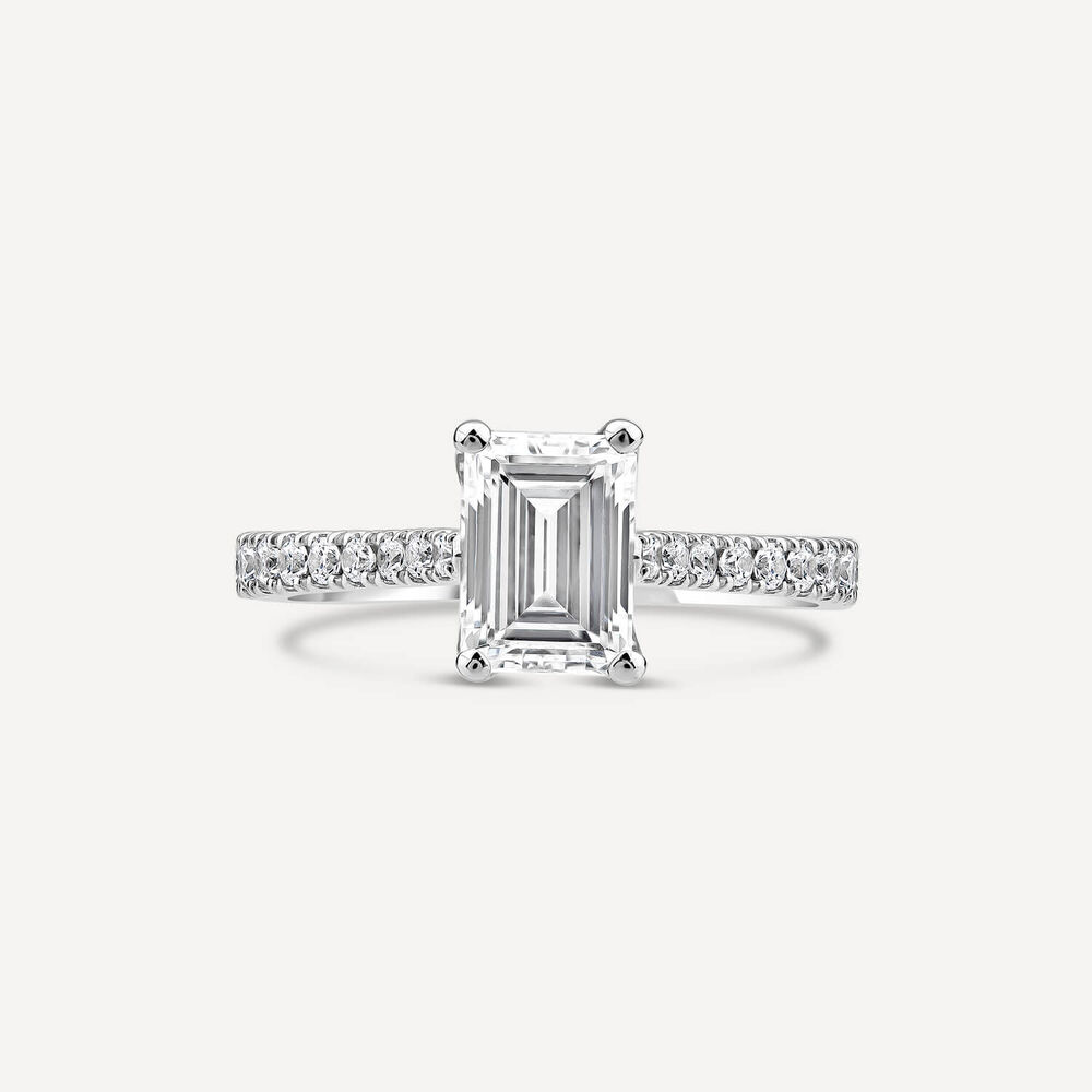 Born Platinum 1.20ct Lab Grown Emerald Cut & Diamond Sides Ring image number 1