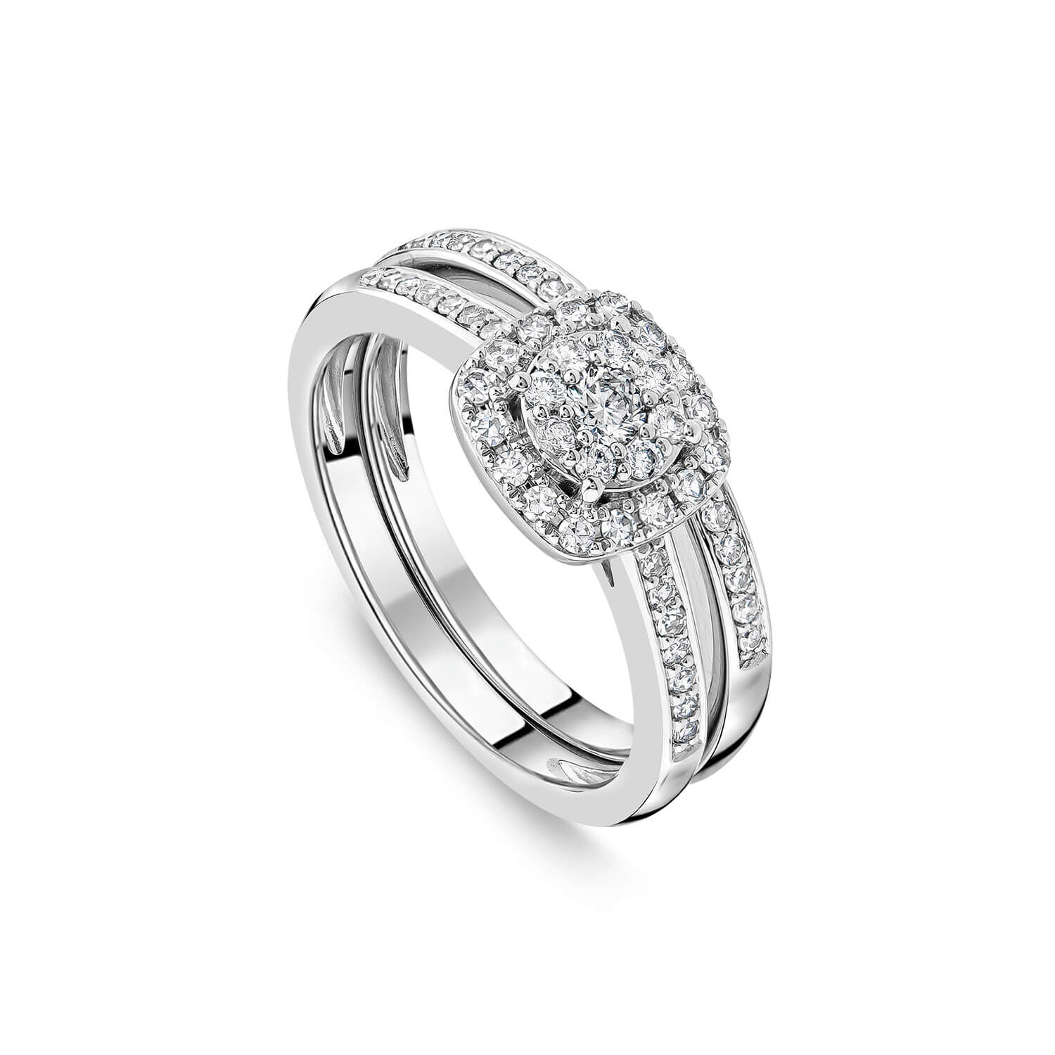 9ct White Gold 0.45ct Square Diamond Shoulders Bridal Set