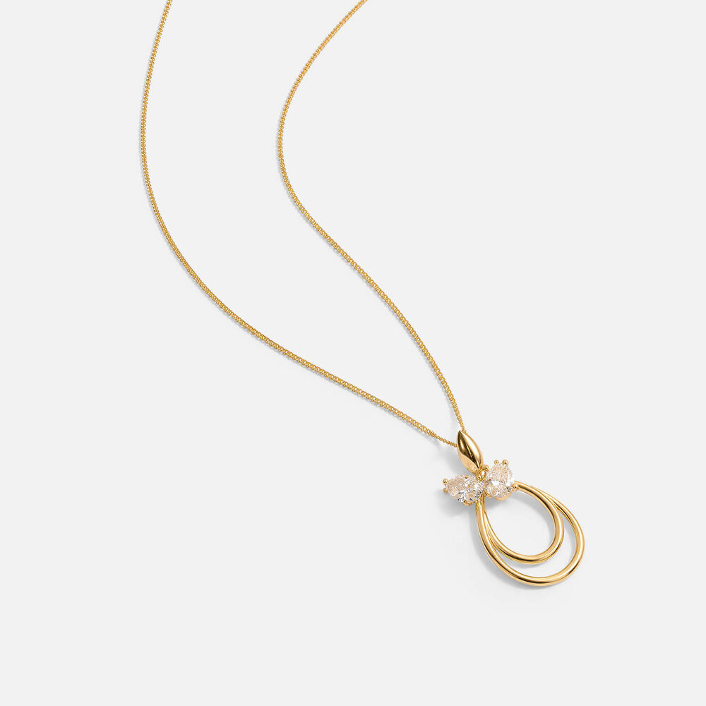 9ct Yellow Gold Two Pear Cubic Zirconia Double Teardrop Pendant