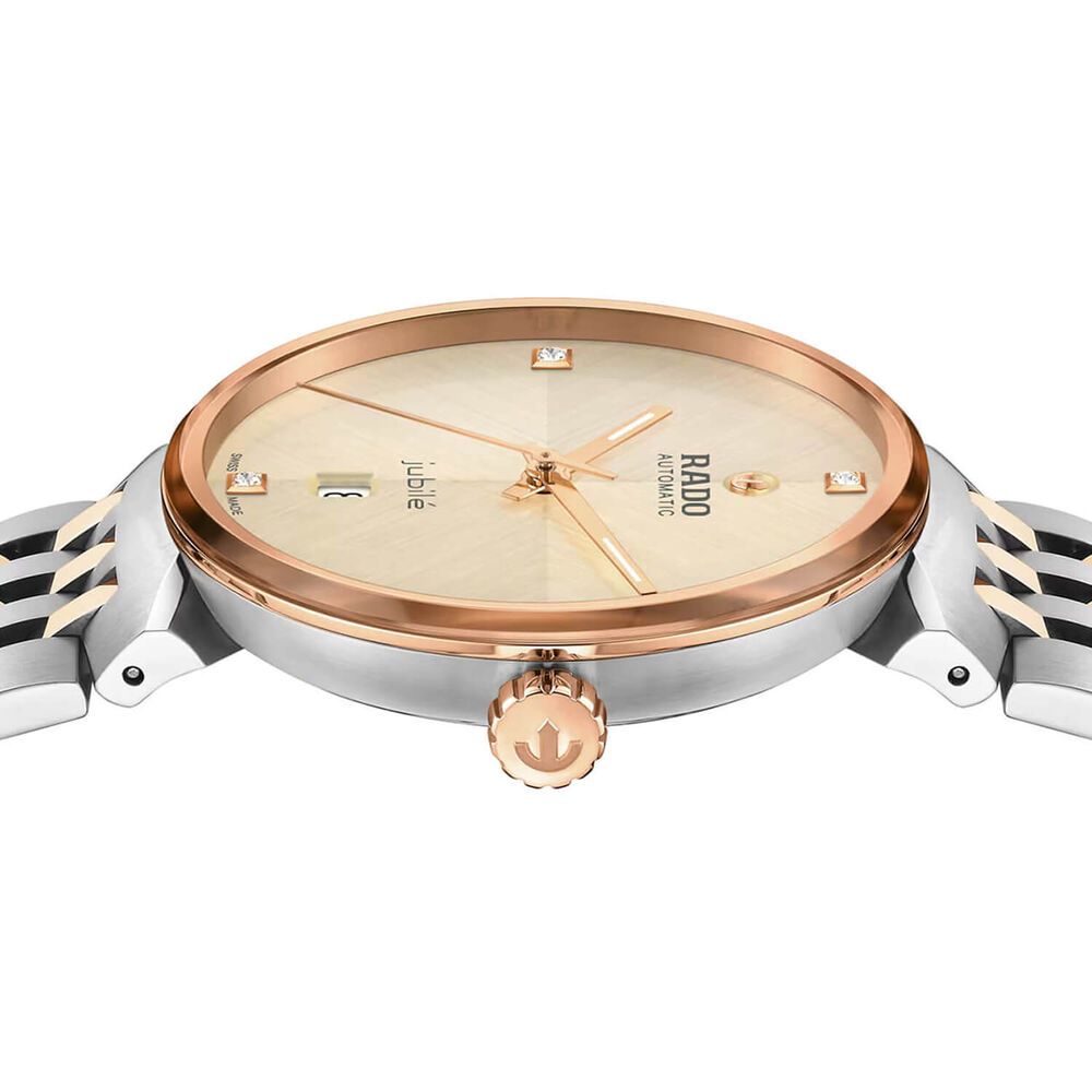 Rado Florence Automatic 39mm Champagne Dial Rose Gold PVD Steel Bracelet Watch image number 2
