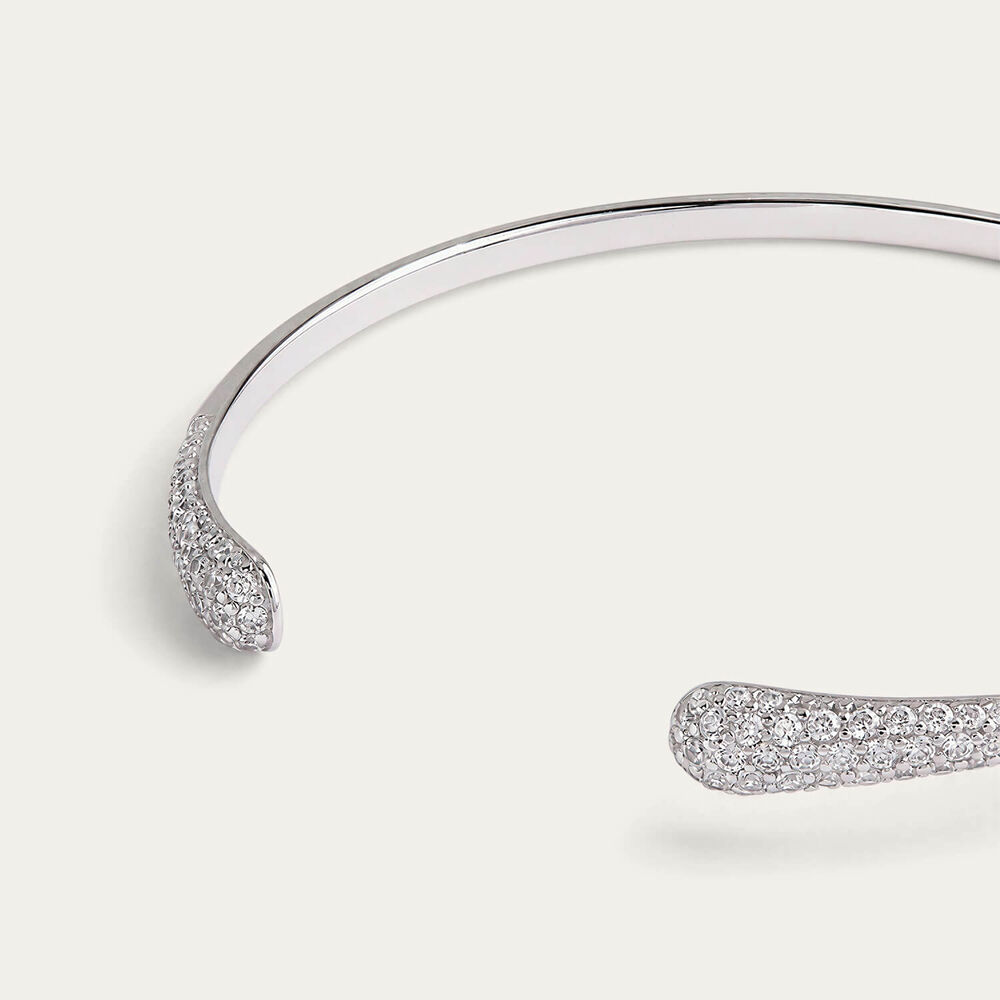 Sterling Silver Cubic Zirconia Edge Torque Bangle